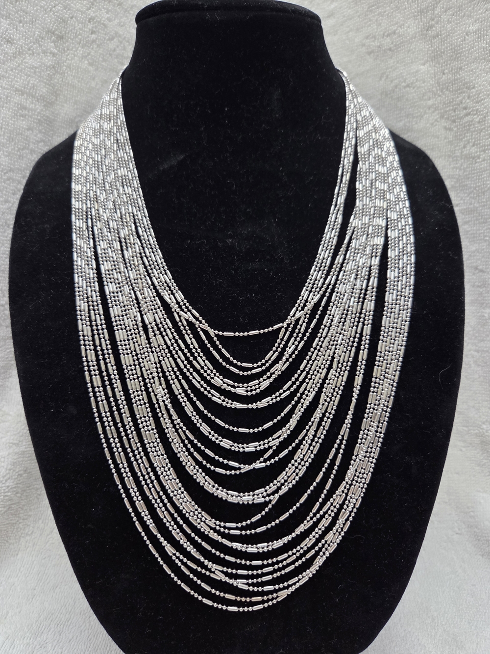 Multi-Row Waterfall Bib Necklace in Silver Tone